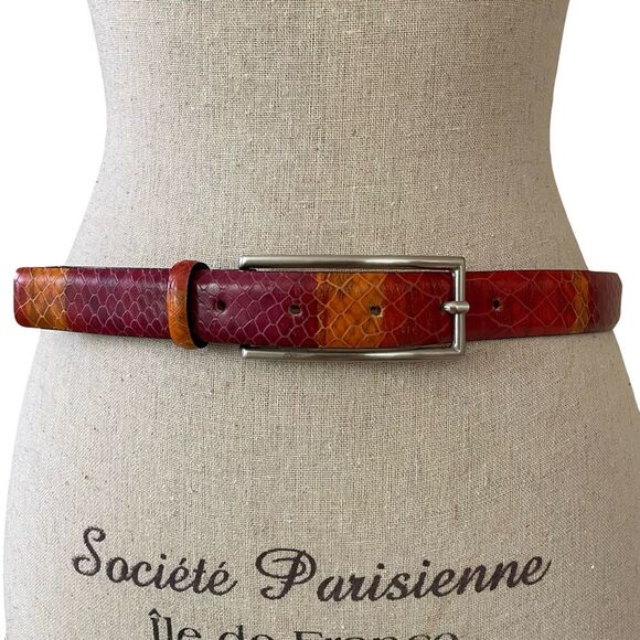 Vintage Berge Genuine Leather Snakeskin Belt Red Orange Size M - Picture 2 of 8